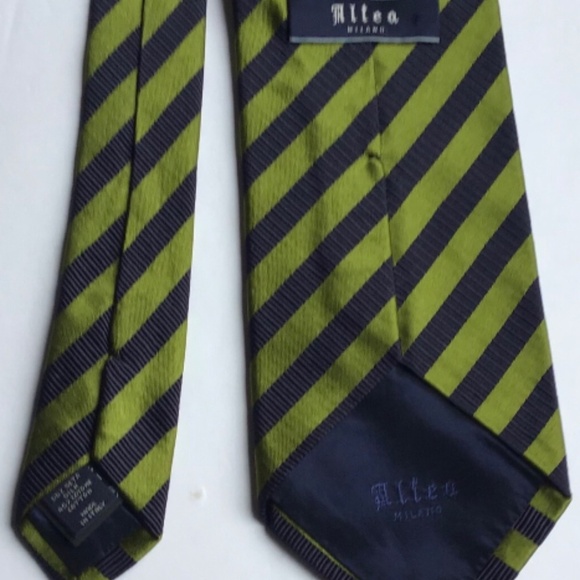 Altea green with navy stripes all Silk Tie.Made in Italy 🇮🇹 - Picture 6 of 9